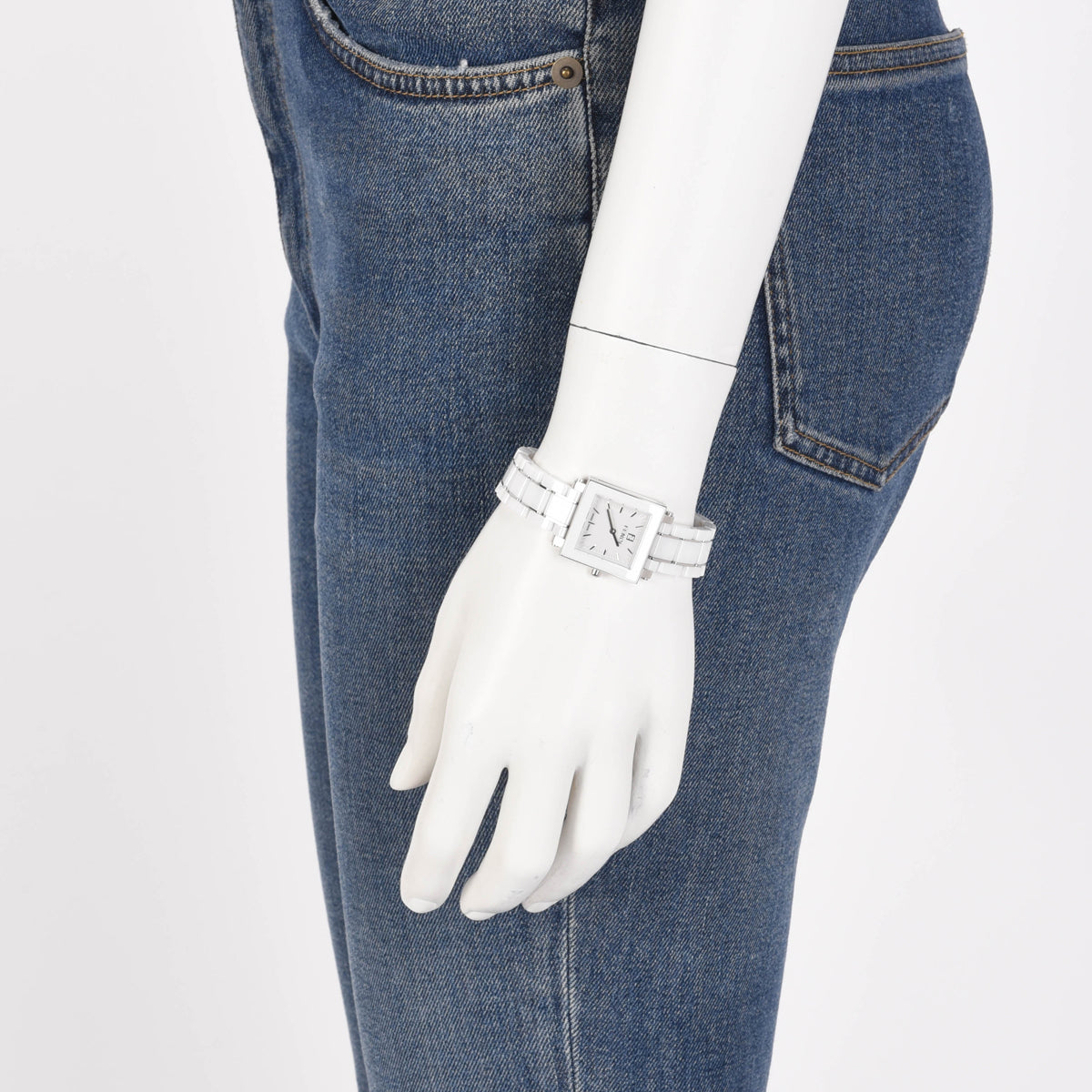 Fendi White Ceramic & Stainless Steel Square Watch