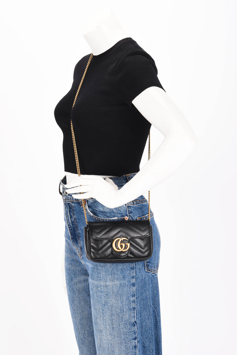 Gucci Black Matelasse GG Marmont Super Mini Bag