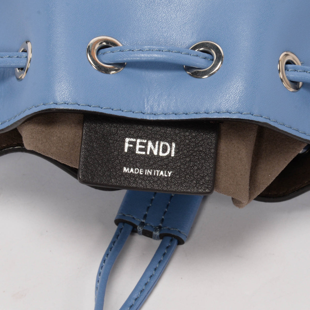 Fendi Blue Calfskin Mon Tresor Bucket Bag & Pearl Strap