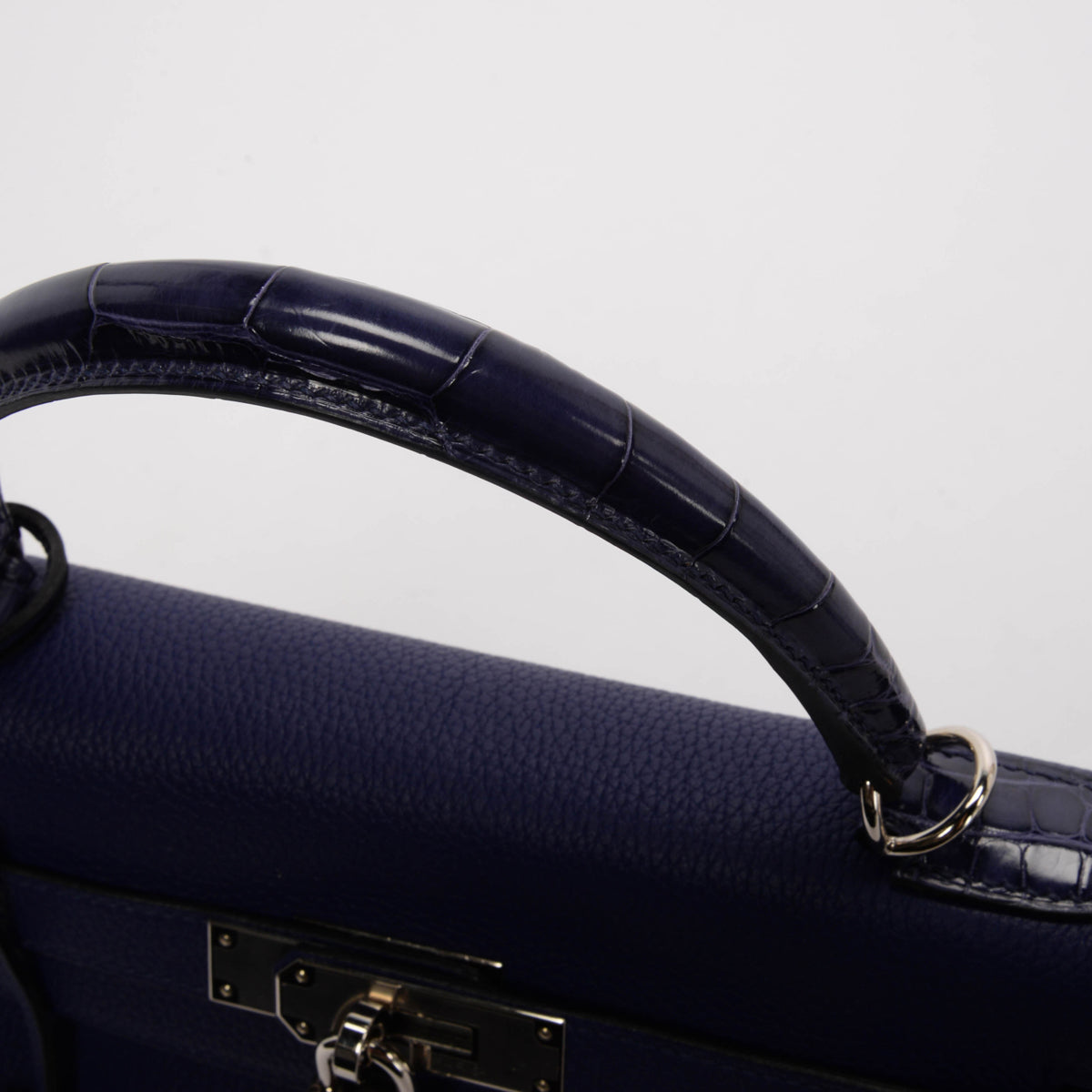 Hermes Blue Encre Togo & Alligator Touch Kelly 28 Bag