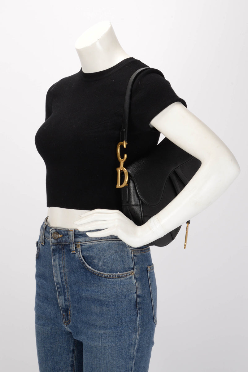 Dior Black Grained Calfskin Saddle Bag