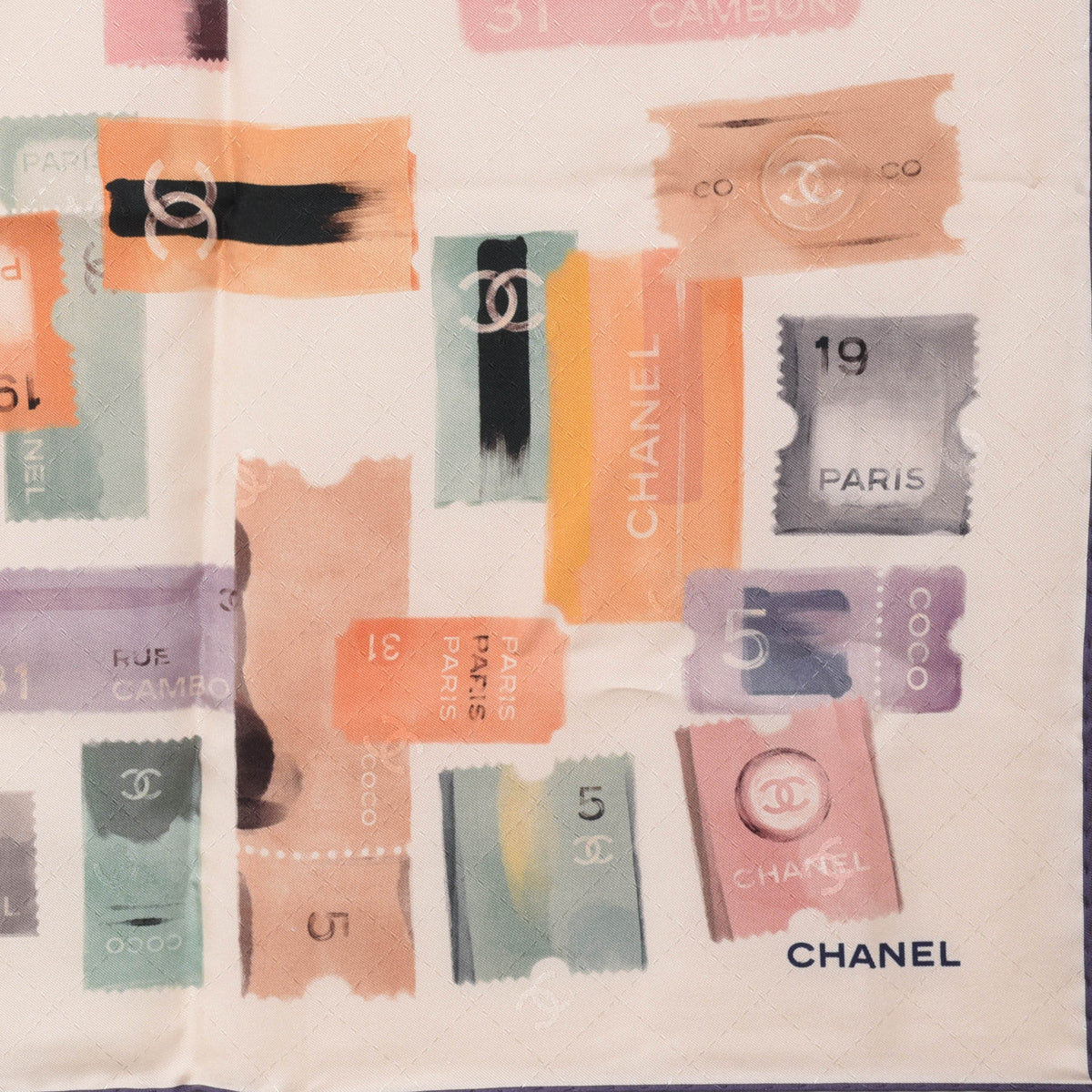 Chanel Pastel Silk CC Ticket Scarf
