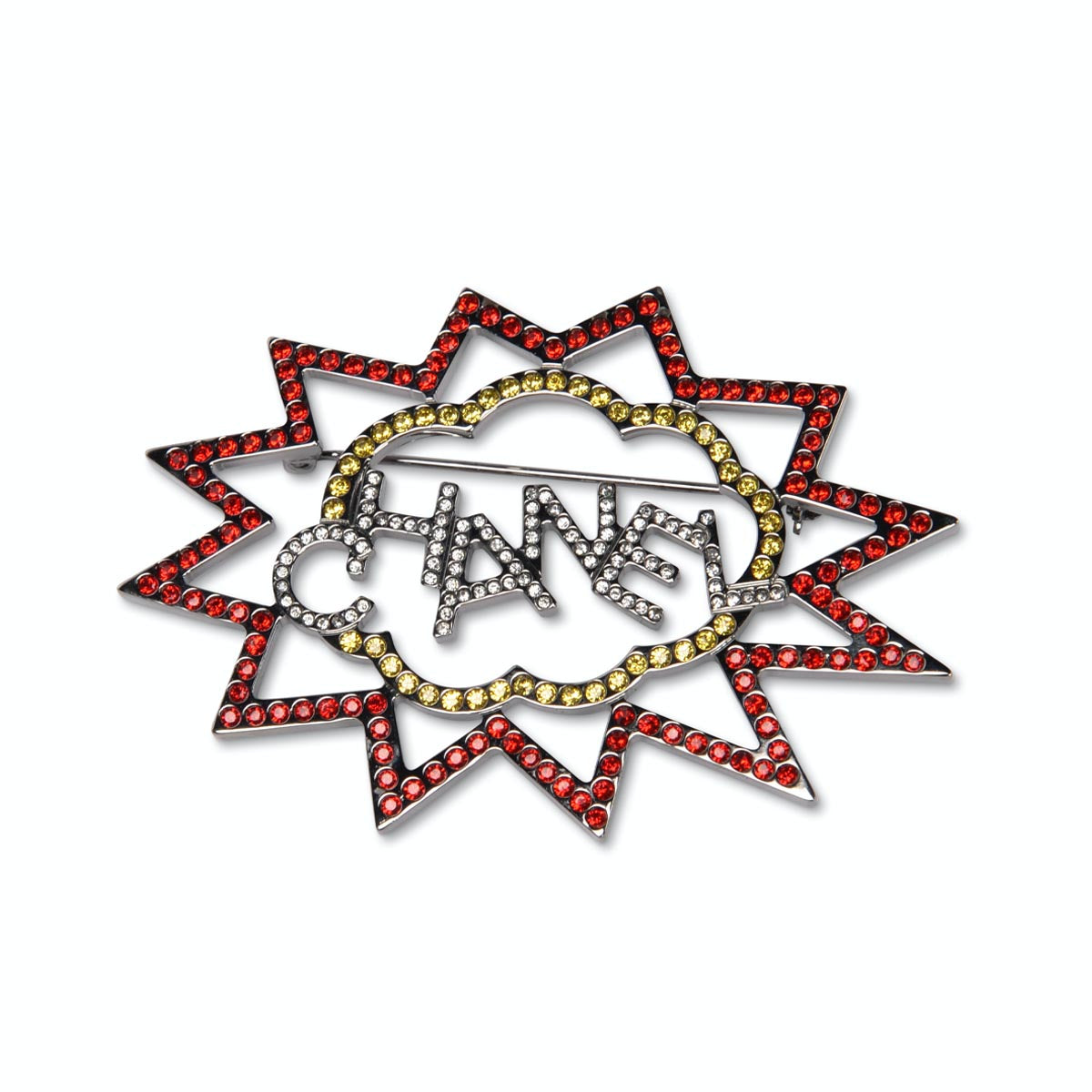 Chanel Red & Yellow Crystal Pop Art Brooch