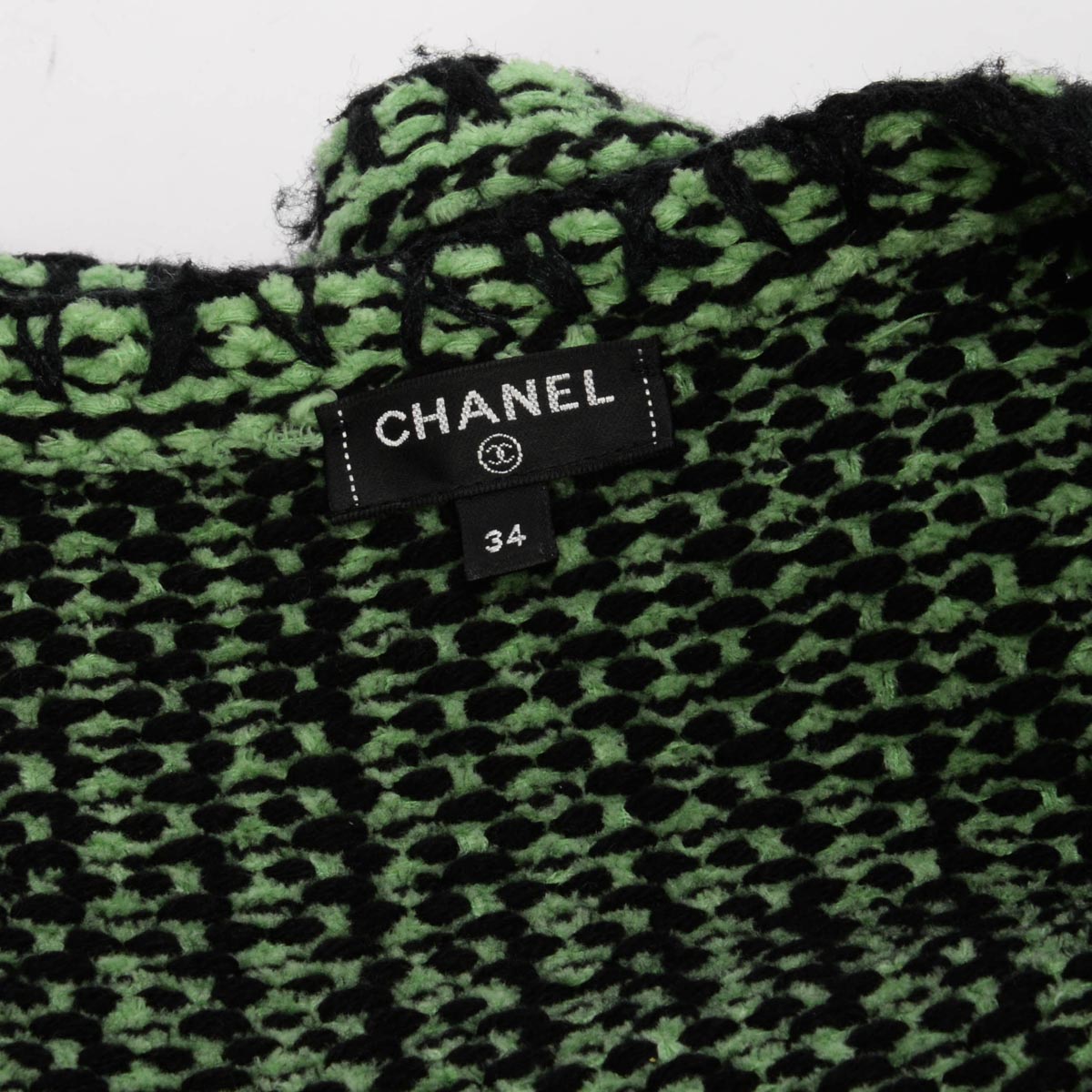 Chanel Green Chenille Knit CC Button Cardigan FR 34