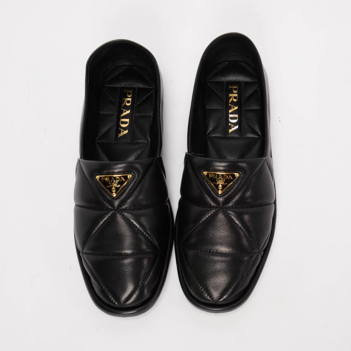 Prada Black Quilted Nappa Logo Slip-On Loafers 37