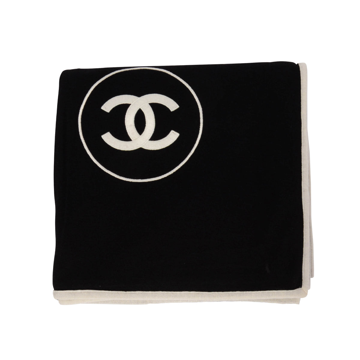 Chanel Black & Ivory Cashmere & Silk CC Shawl