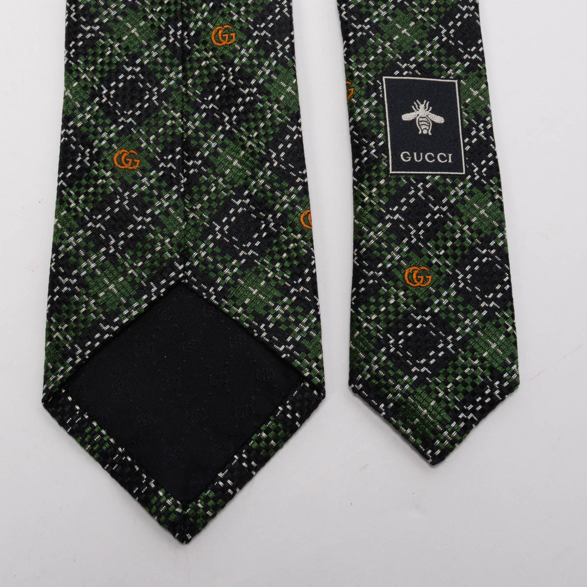 Gucci Green & Black Silk GG Check Tie