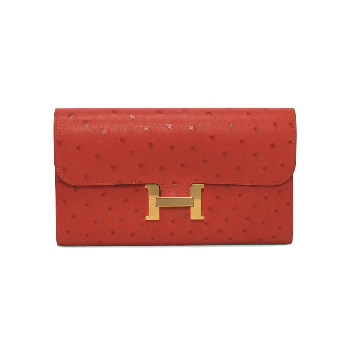 Hermes Rouge Vif Ostrich Constance Long Wallet