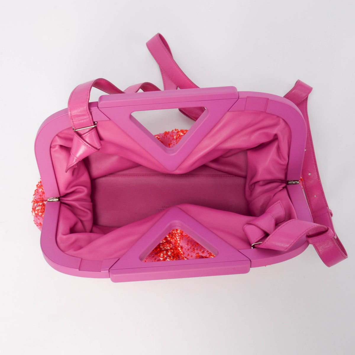 Bottega Veneta Bubblegum & Tomato Boucle Medium The Point Triangle Clutch