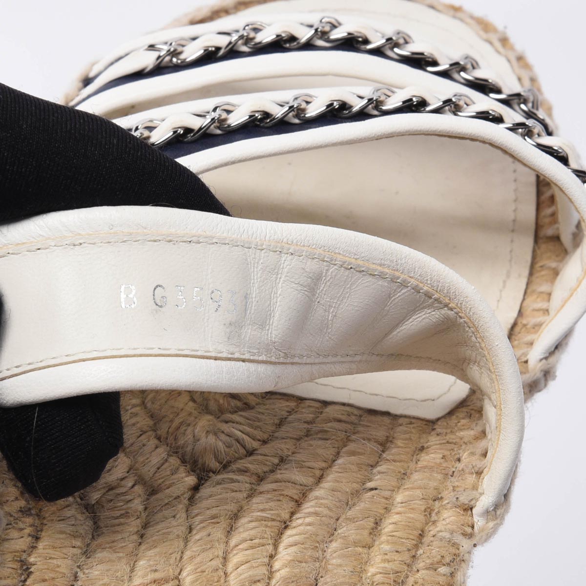 Chanel White & Navy Chain Espadrille Slides 40