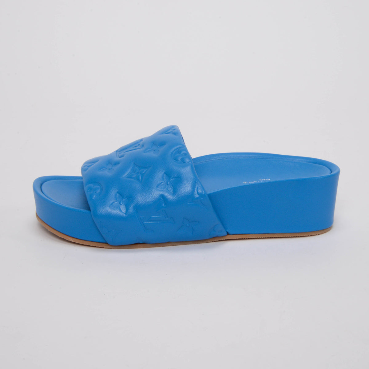 Louis Vuitton Blue Embossed Monogram Jumbo Flatform Mules 38