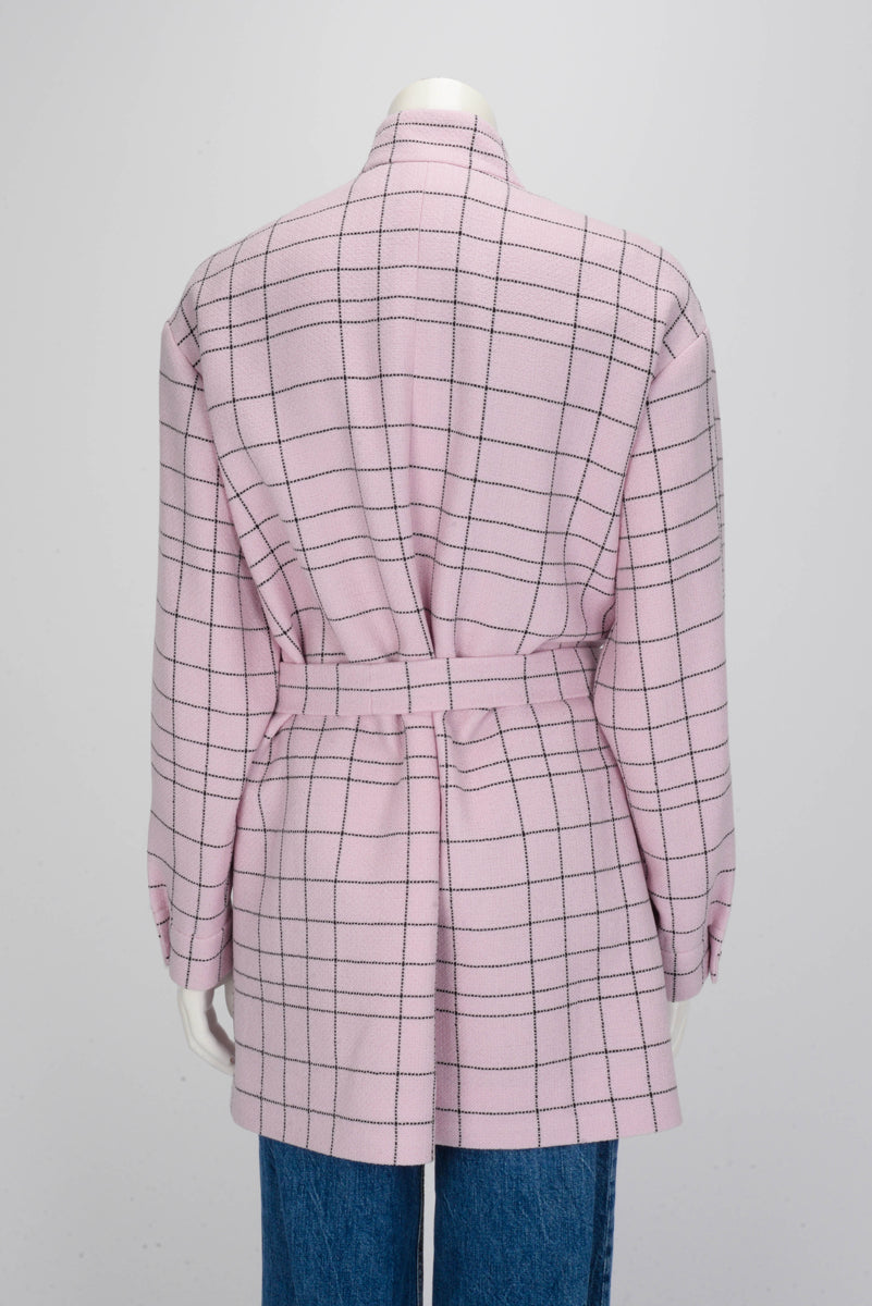 Chanel Pink Wool Check Self Belt Jacket FR 38