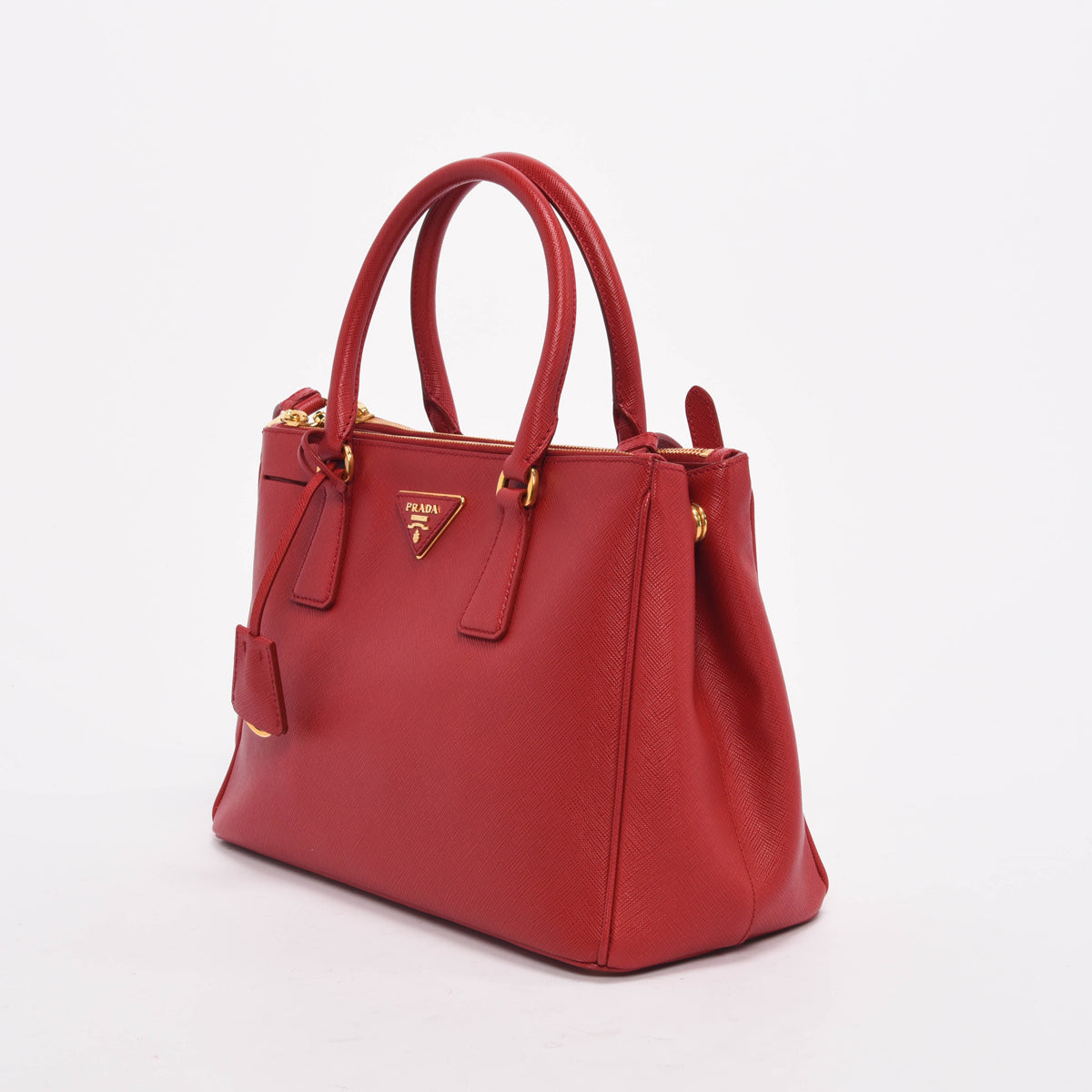 Prada Red Saffiano Lux Small Double Zip Tote