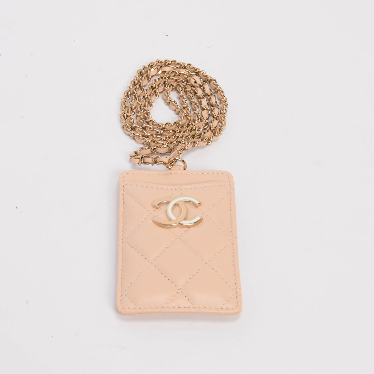 Chanel Beige Lambskin CC Chain Card Holder