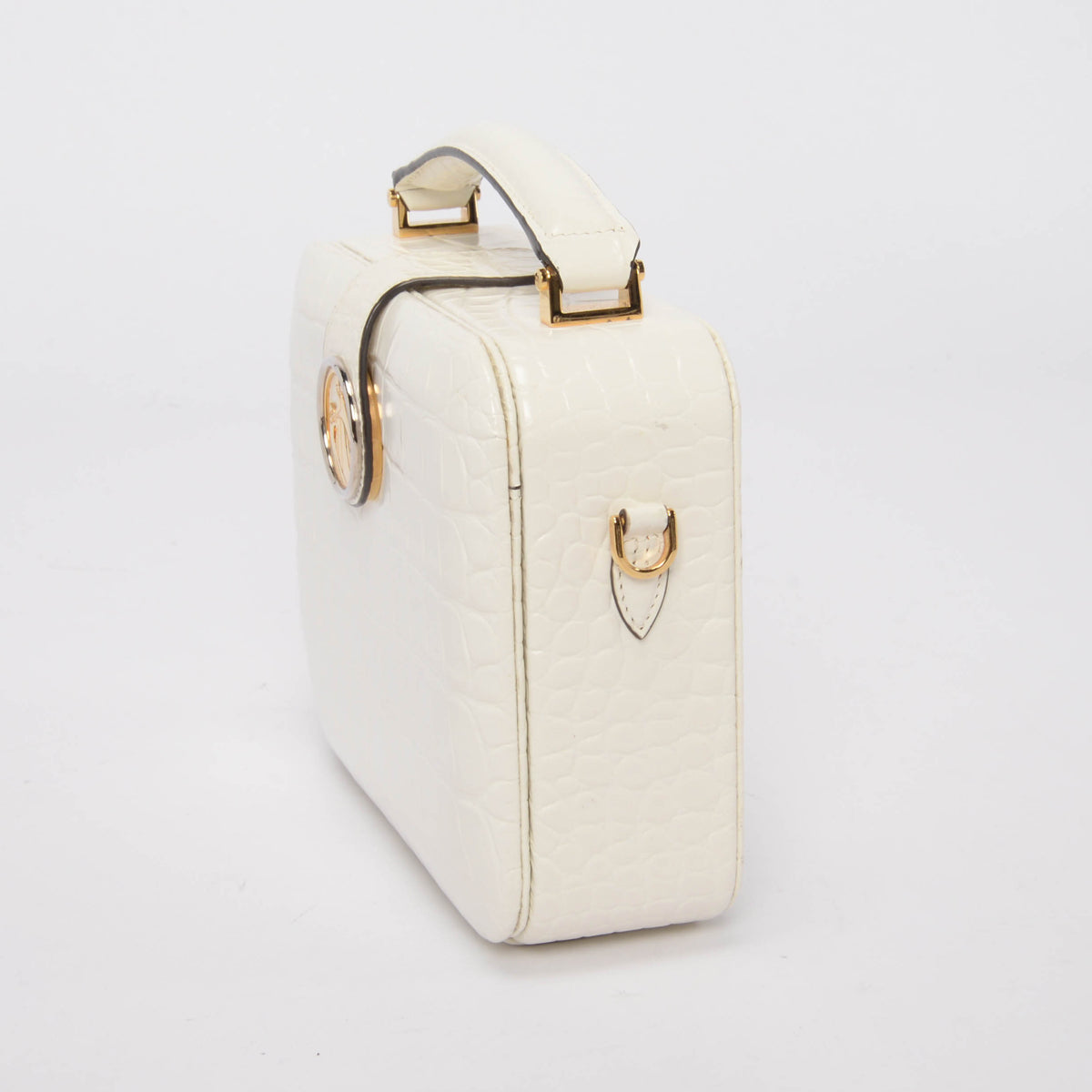 Lanvin White Croc Embossed Bento Box Top Handle Bag