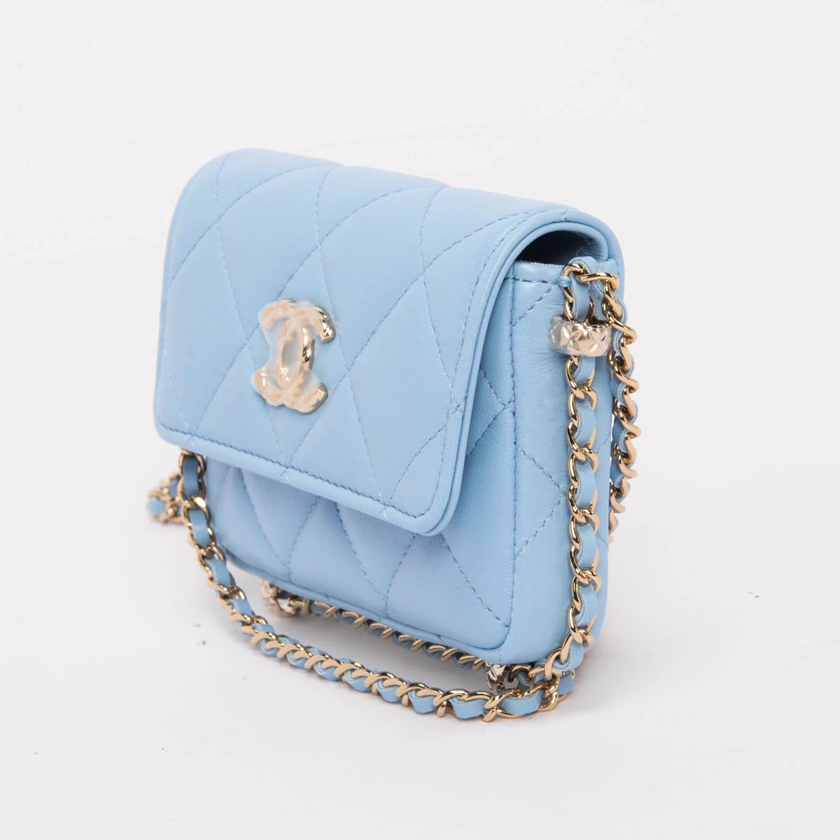 Chanel Light Blue Calfskin Clutch With Chain Wallet