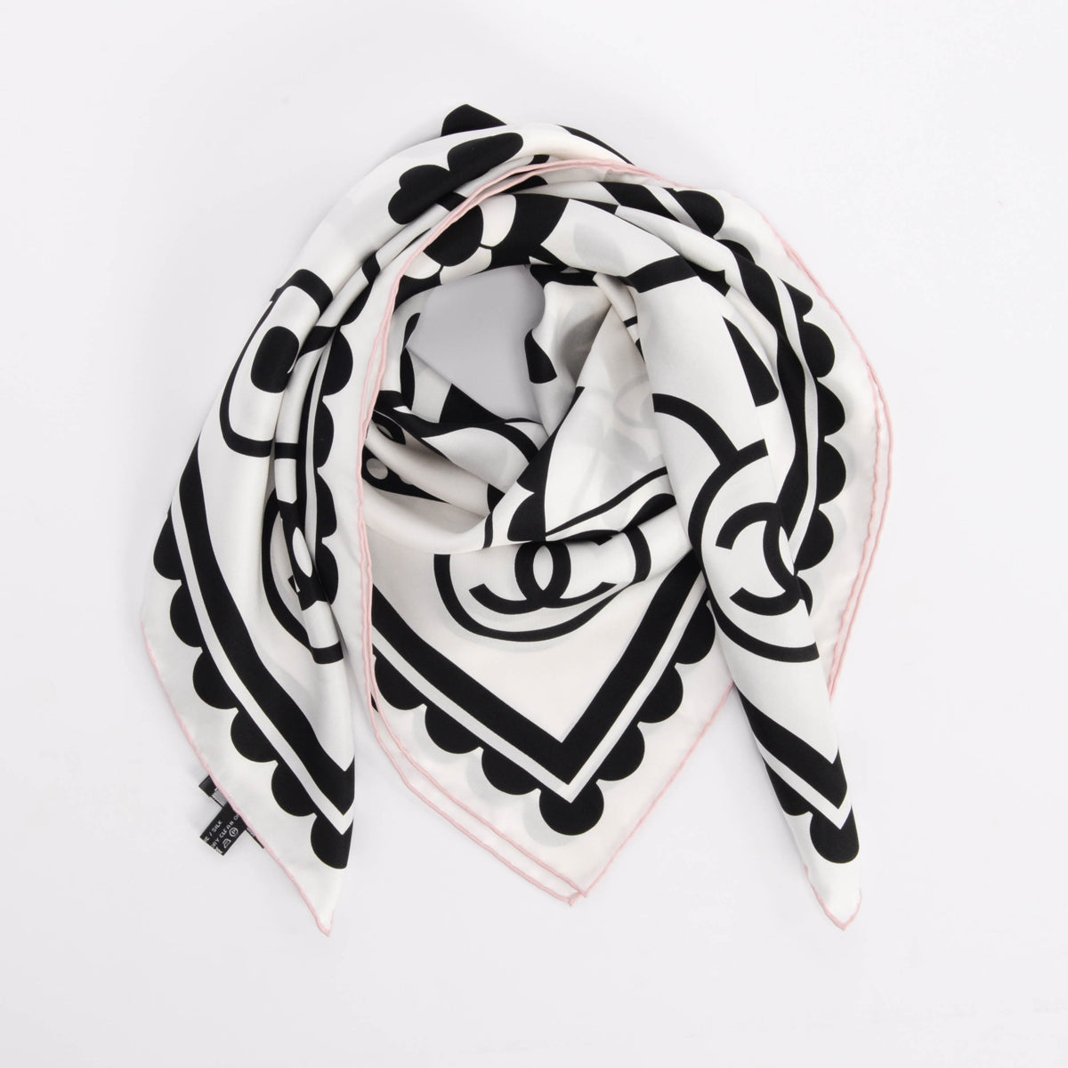 Chanel White & Black Silk CC Floral Scarf