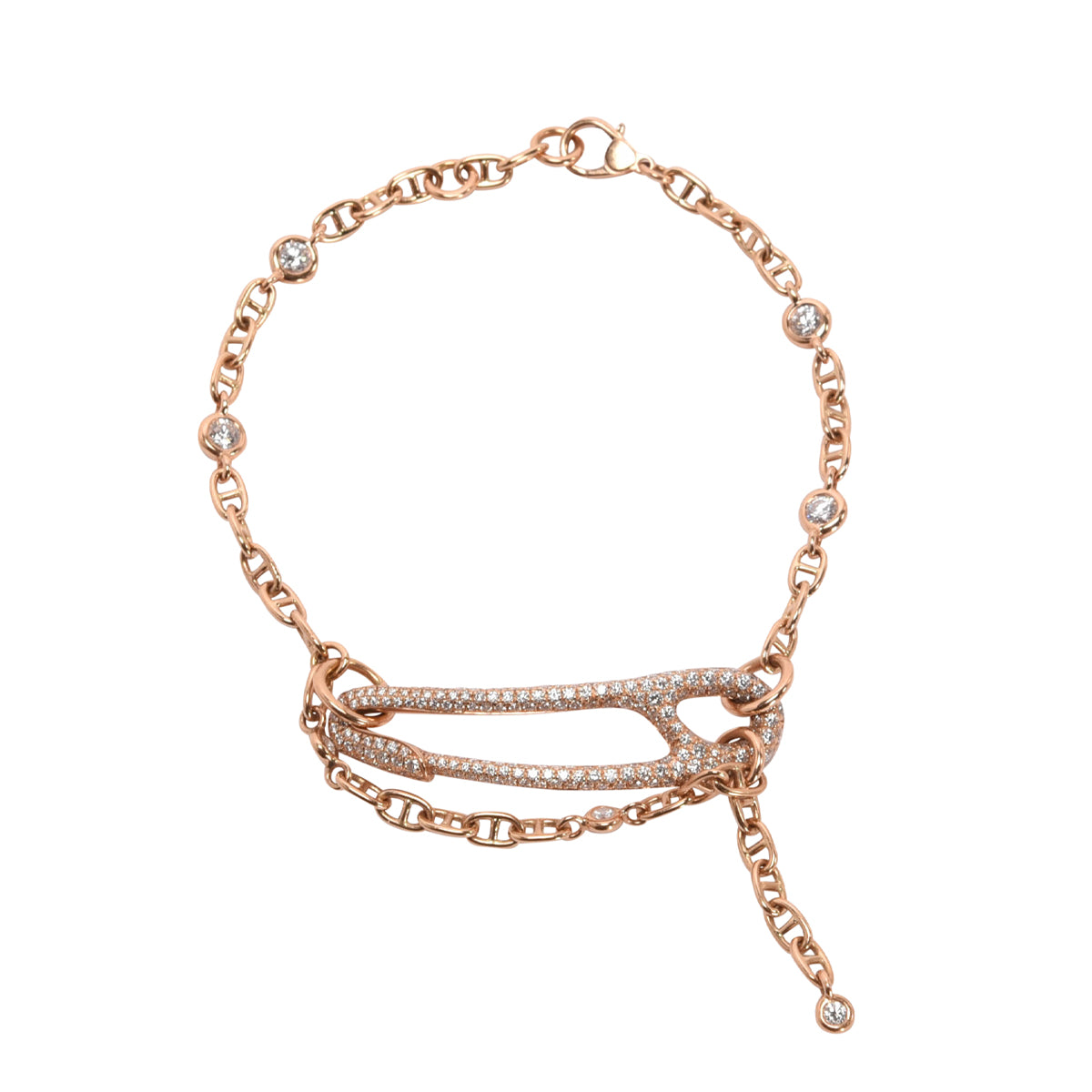 Hermes 18k Rose Gold & Diamond Chaine D'Ancre Punk Bracelet