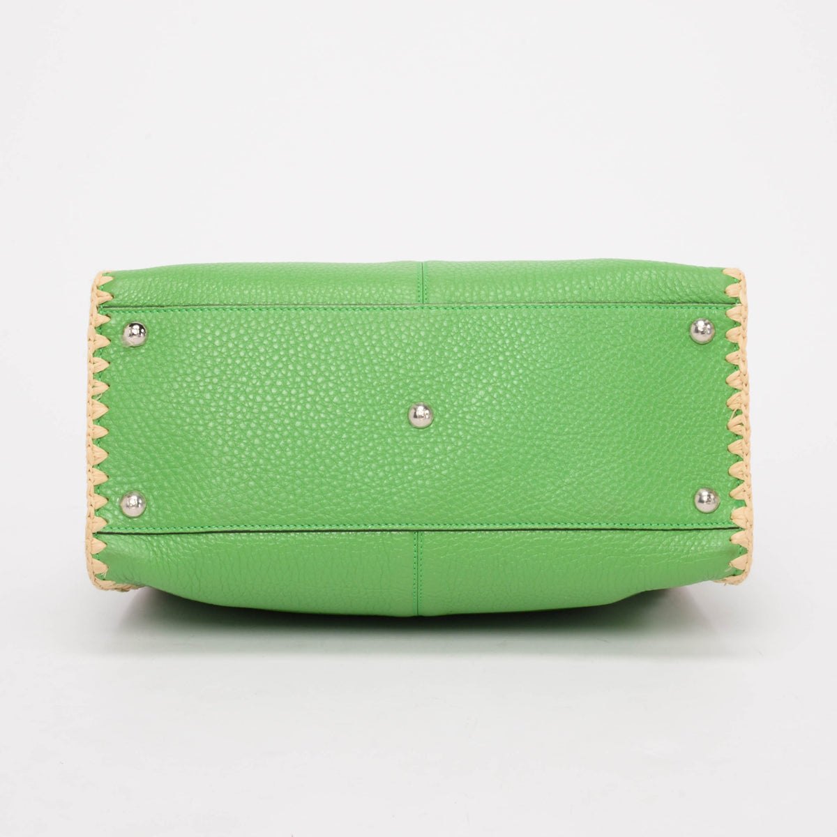 Fendi Lime Calfskin & Raffia Medium Peekaboo X-Lite Bag