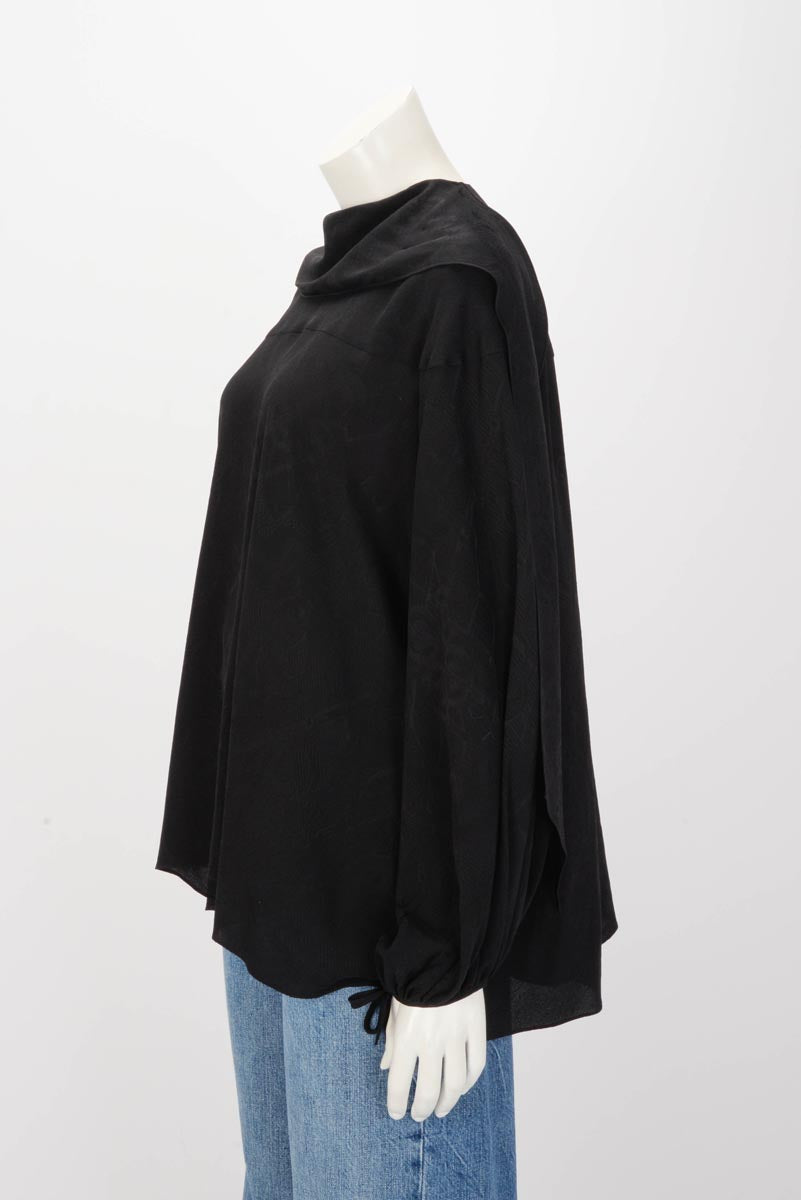 Hermes Black Silk Eperon D'Or Neck Wrap Blouse FR 44