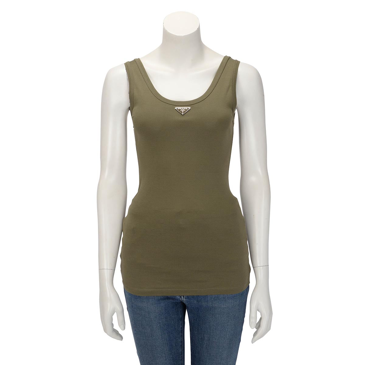Prada Khaki Cotton Triangle Logo Singlet Top IT 38