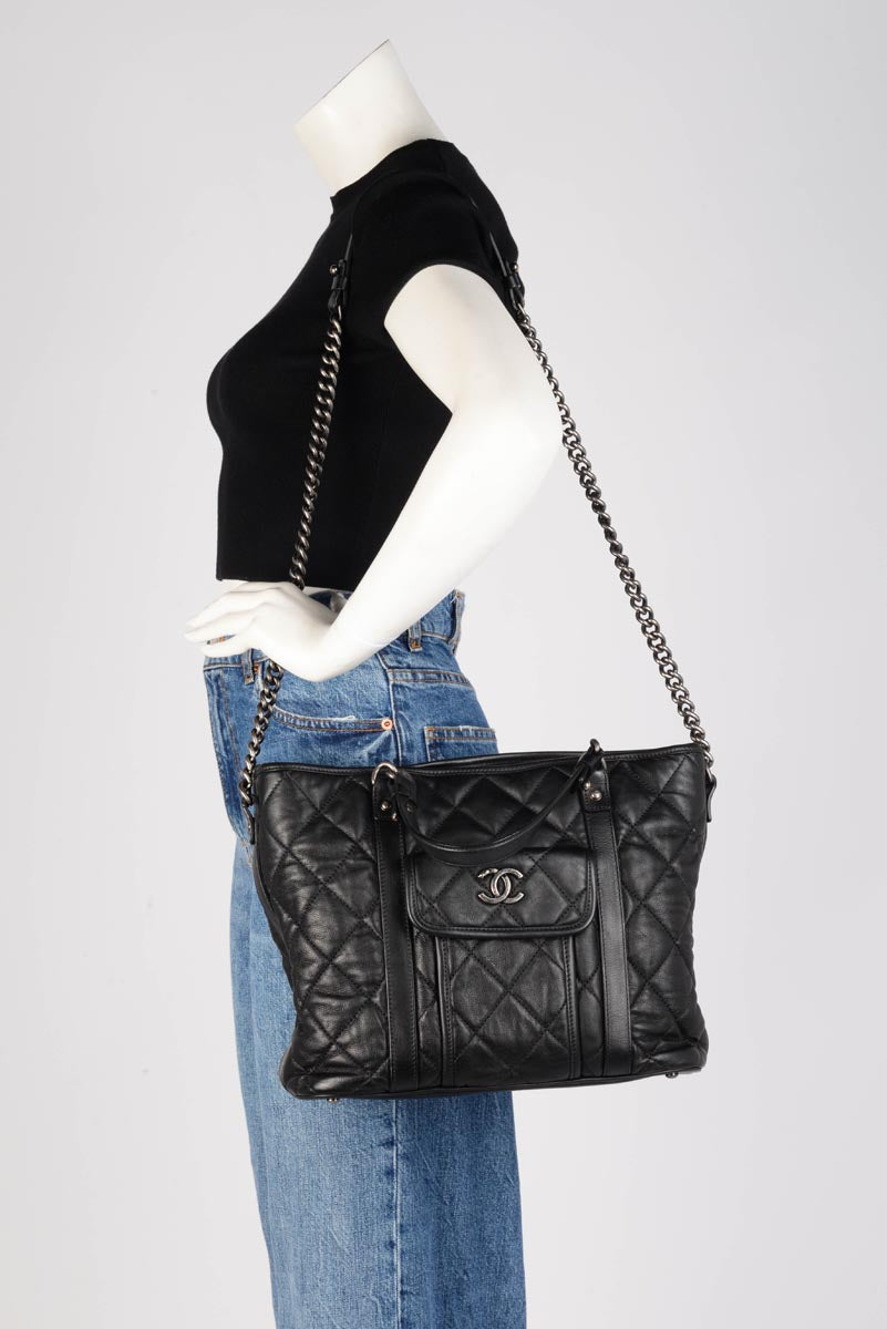 Chanel Black Quilted Calfskin Small Casual Riviera Tote