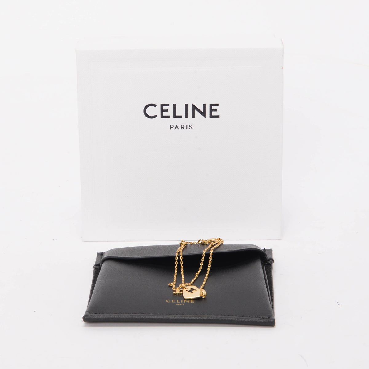 Celine Gold Tone Double Chain Heart Bracelet