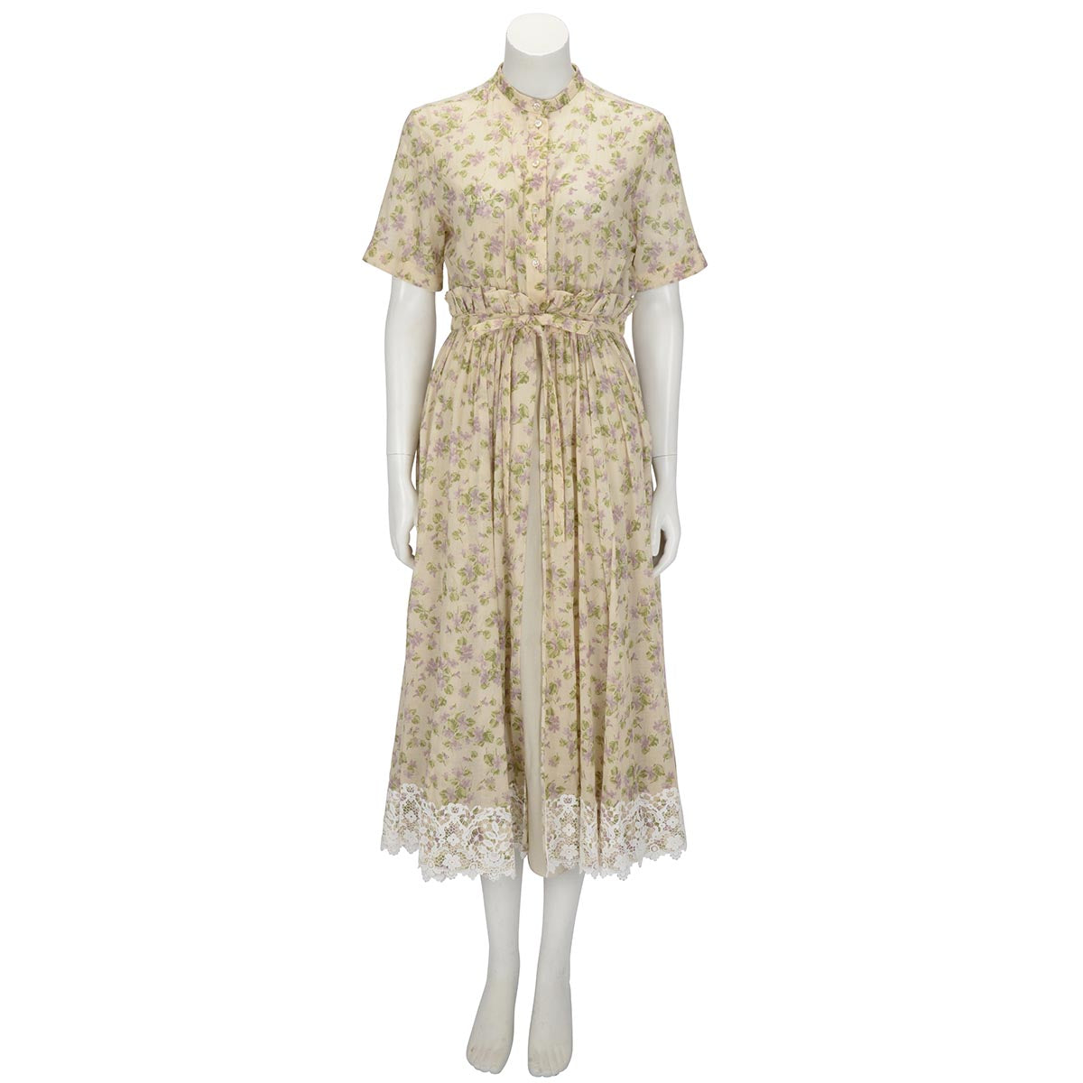 Dior Beige Cotton Picnic Garden Lace Trim Dress FR 40