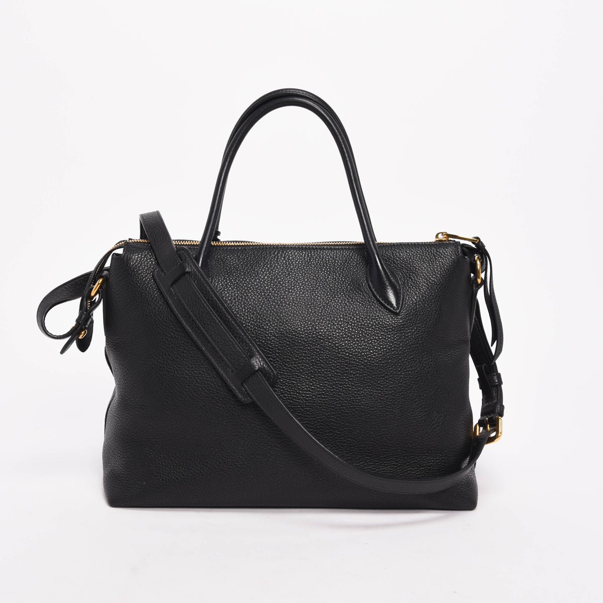 Prada Black Vitello Daino Top Handle Shoulder Bag