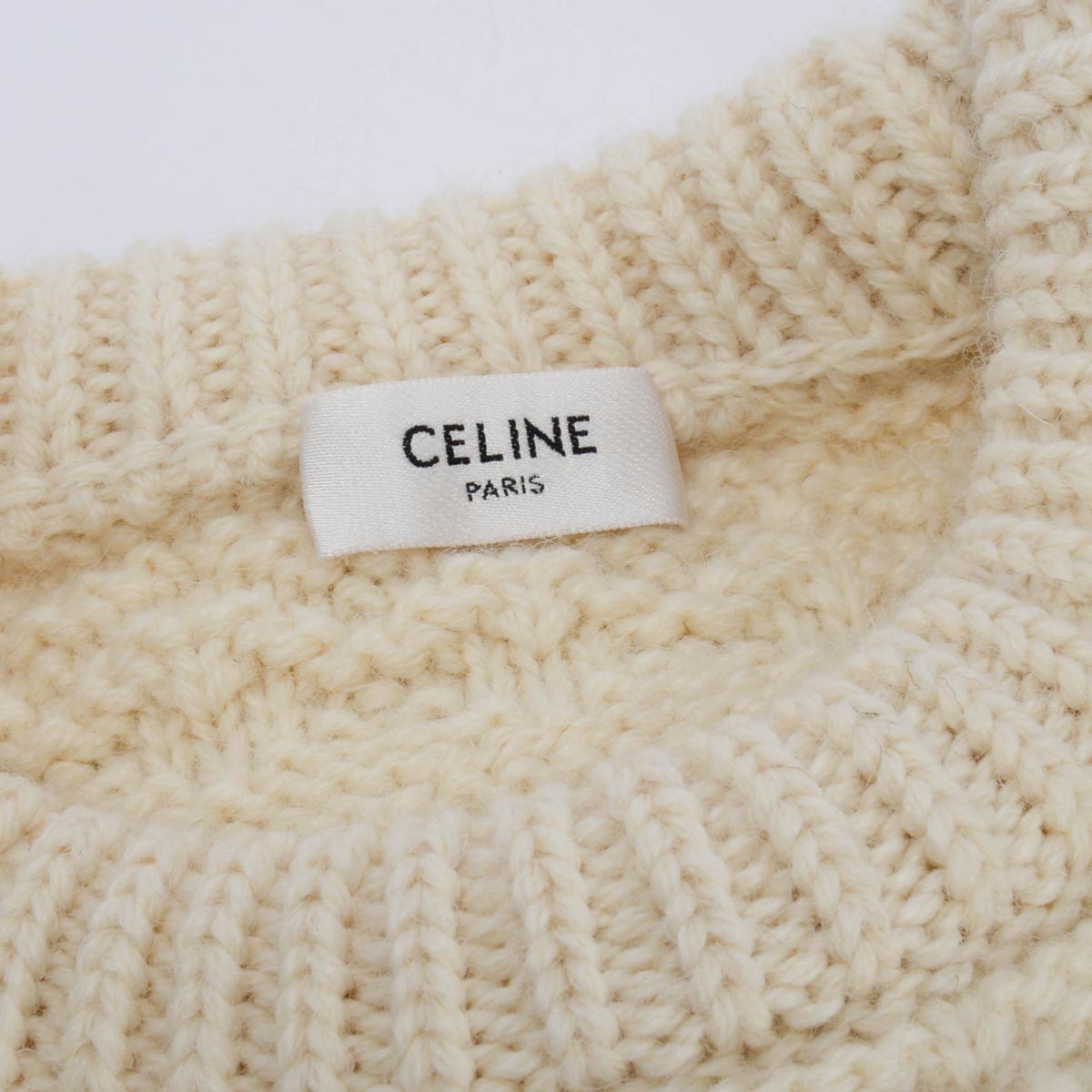 Celine Ecru Wool Knit Triomphe Sweater M