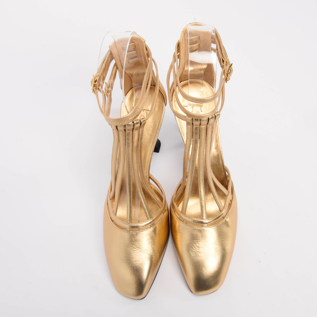 Chanel Gold Metallic Calfskin T-Strap Badge Pumps 41