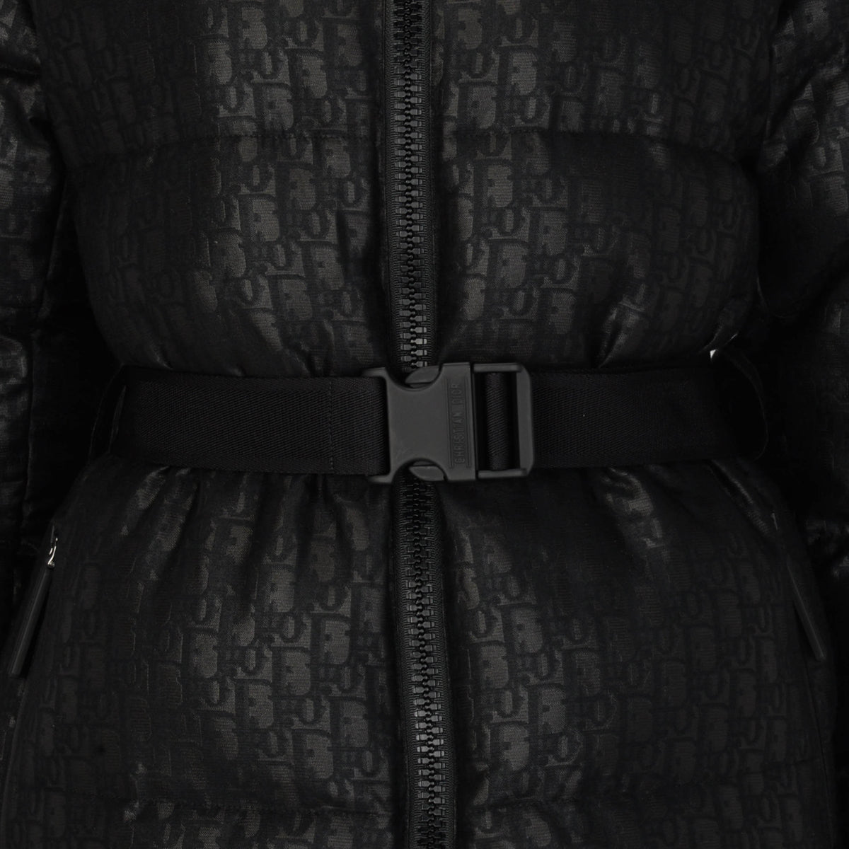 Dior Black Oblique Jacquard DiorAlps Belted Puffer Jacket FR 34