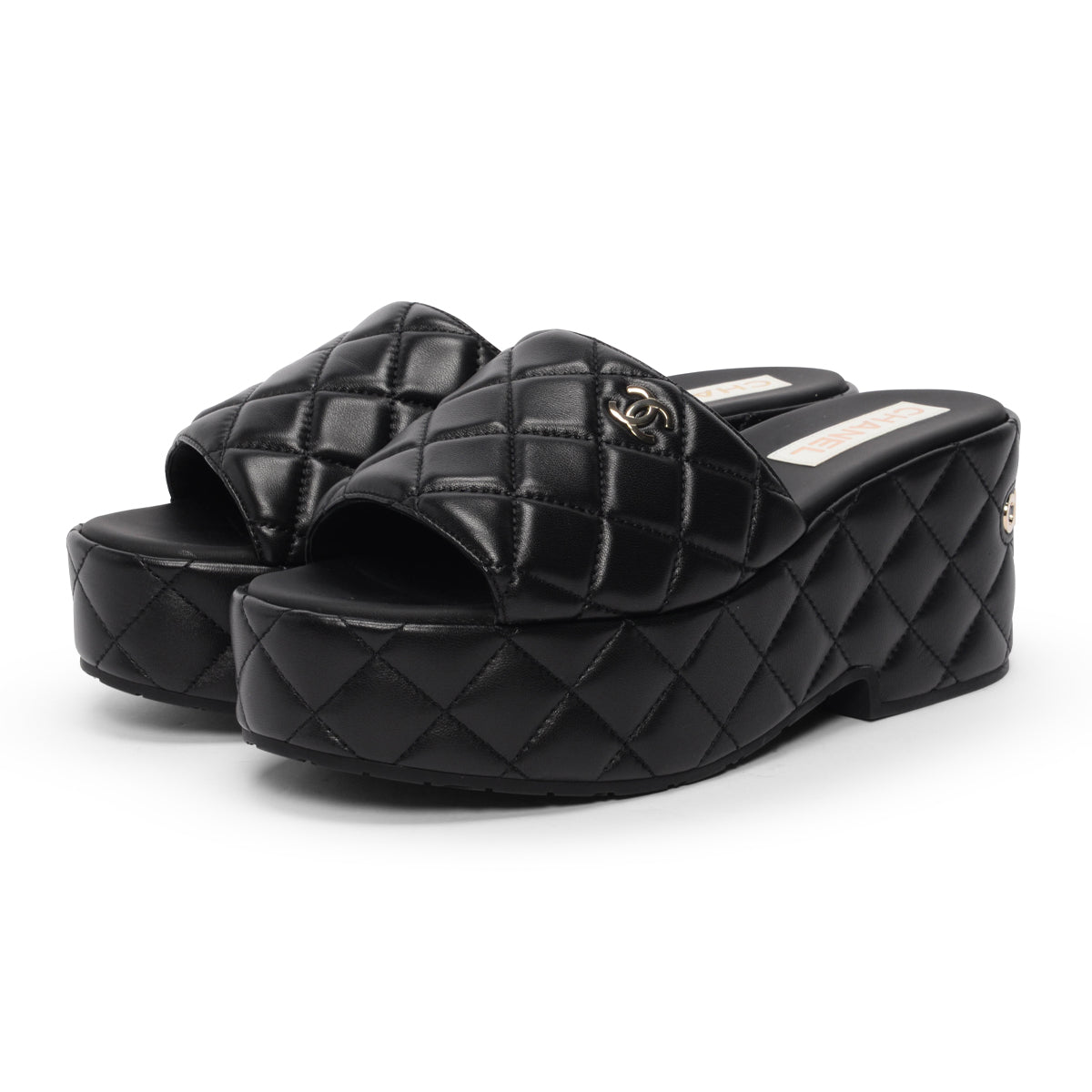 Chanel Black Quilted Lambskin Platform Sandals 41