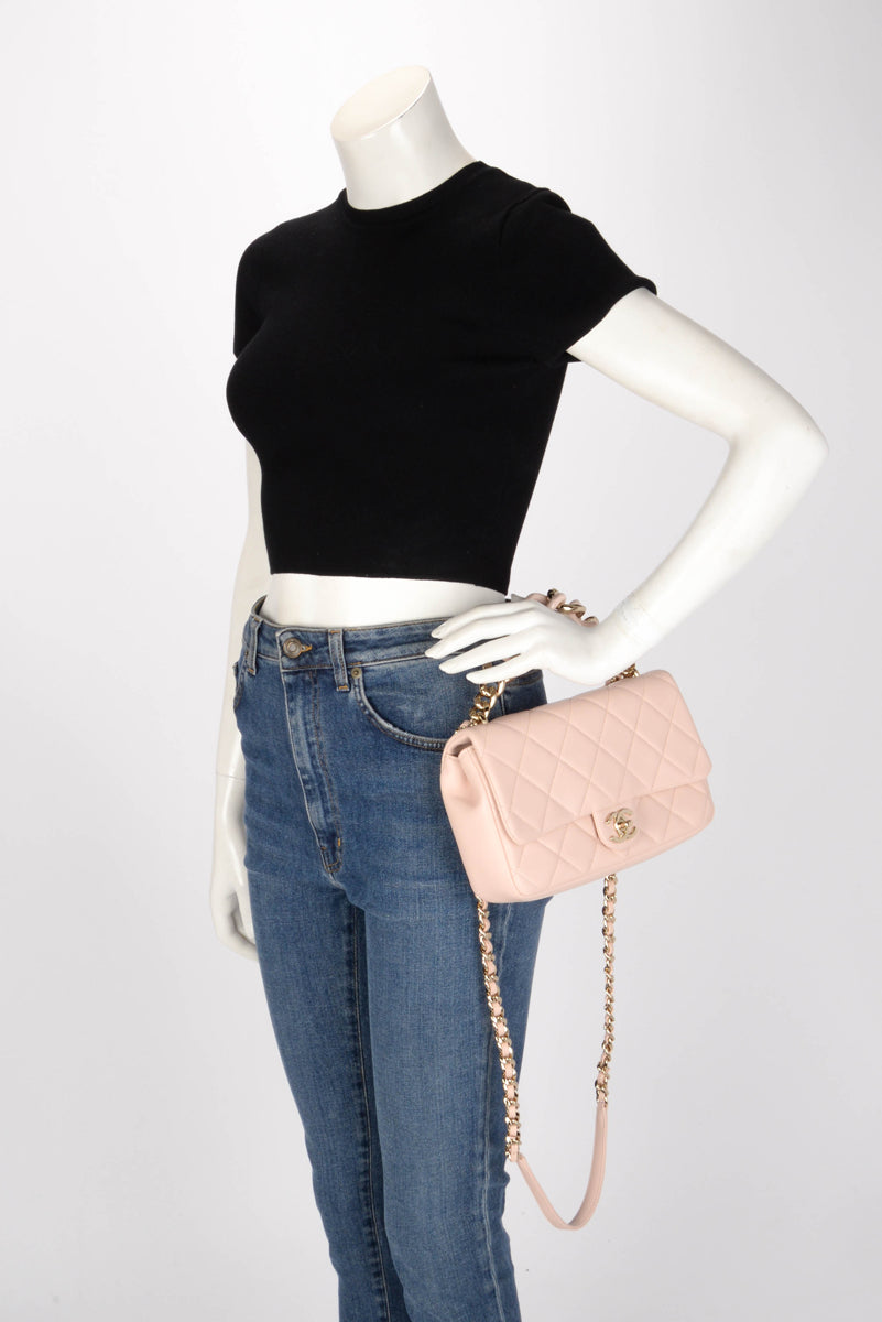 Chanel Soft Pink Lambskin Elegant Chain Flap Bag