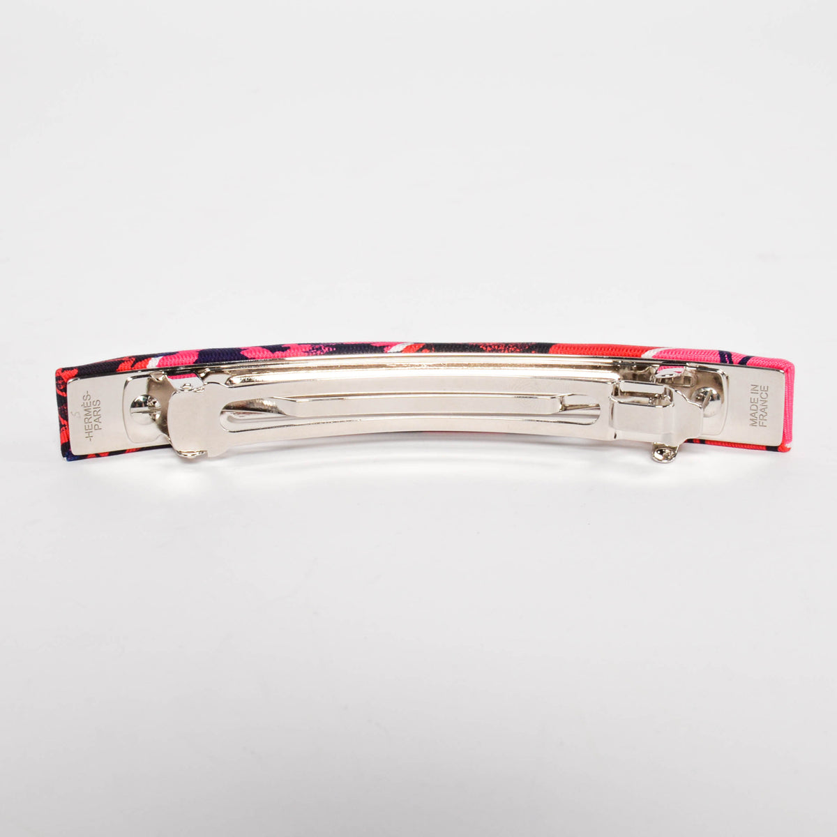 Hermes Pink & Red Silk Jungle Love Eclipse GM Hair Barrette