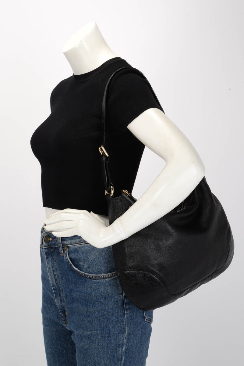 Gucci Black Leather & Guccissima Charlotte Hobo Bag