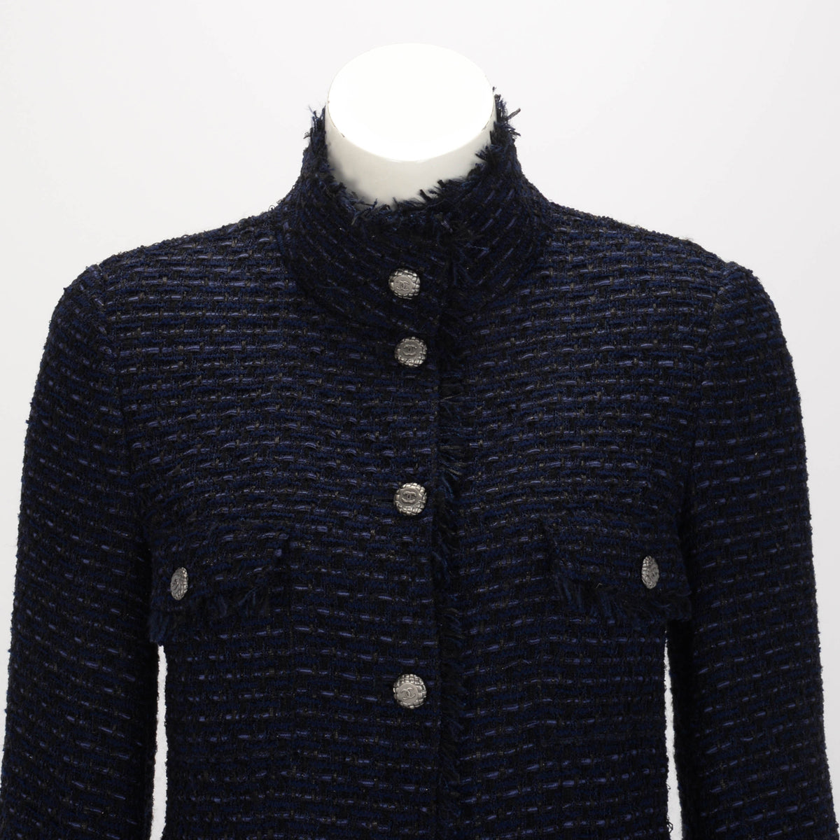 Chanel Navy Fantasy Tweed Four Pocket Jacket FR 38