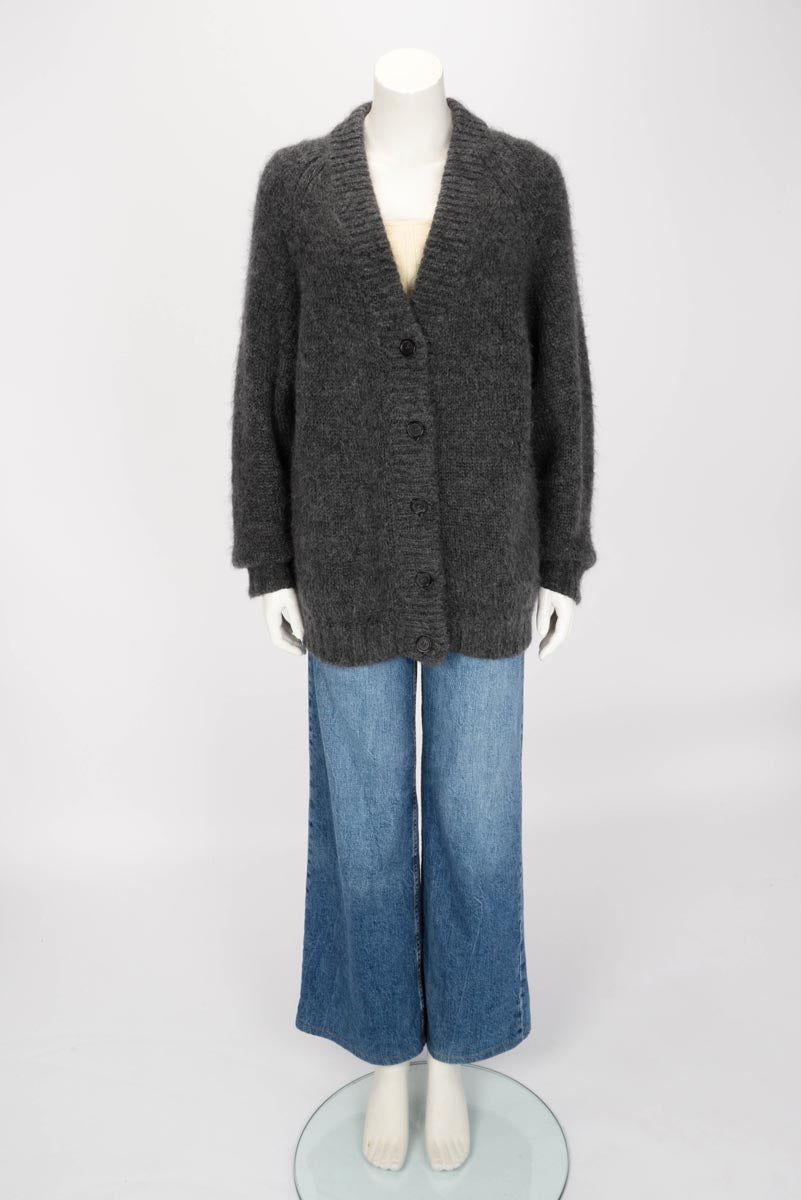 Prada Charcoal Mohair Blend Oversize Cardigan IT 38