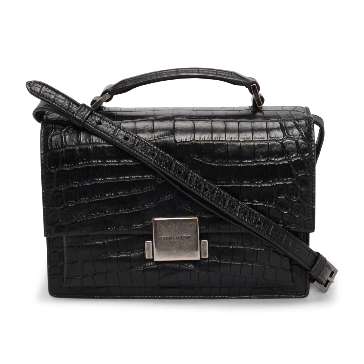 Saint Laurent Black Croc Embossed Leather Medium Bellechasse Bag