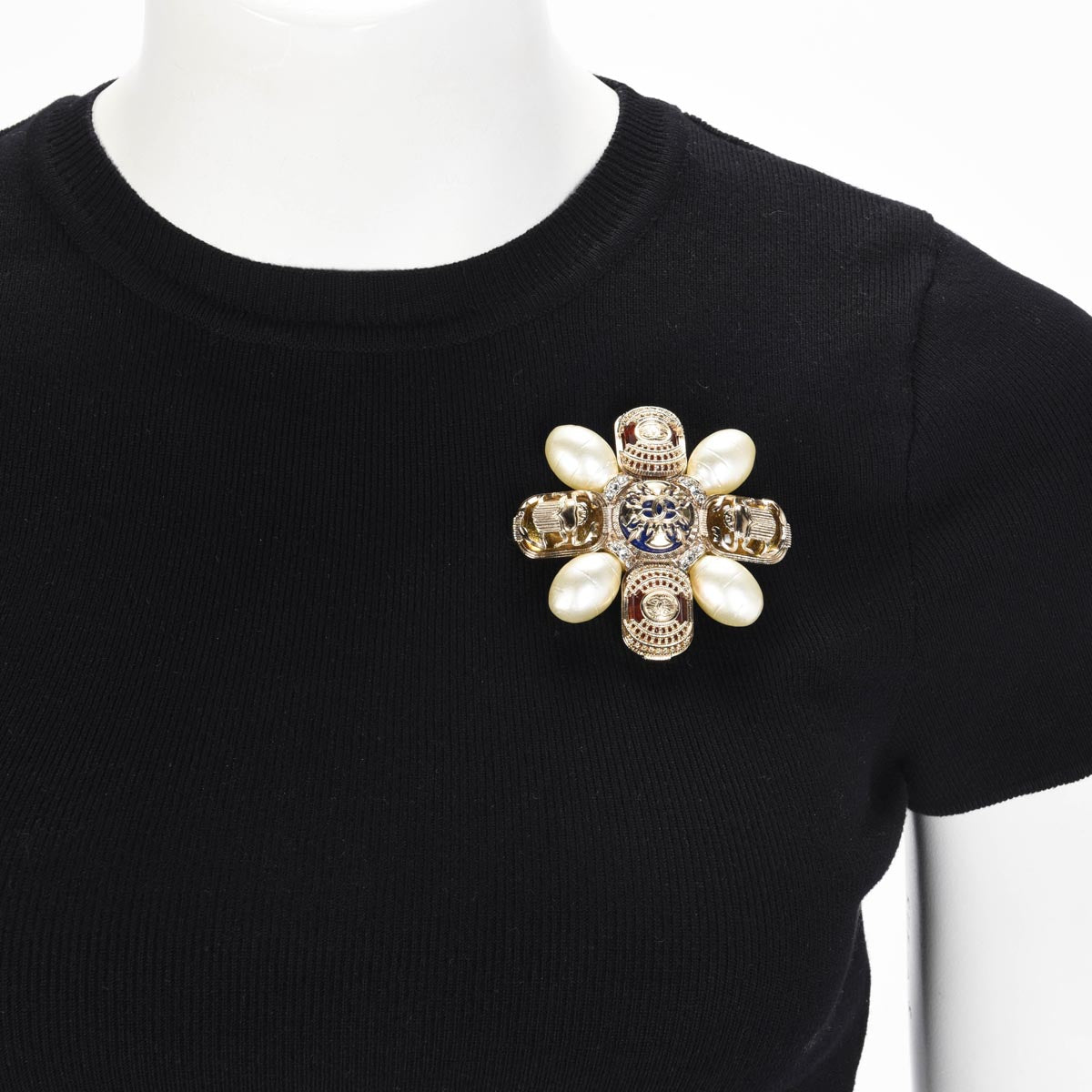 Chanel Light Gold Pearl & Gripoix Scarab Brooch