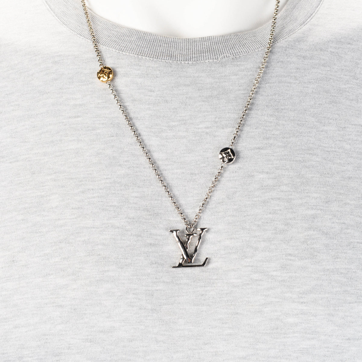 Louis Vuitton Silver Carved Logo Necklace