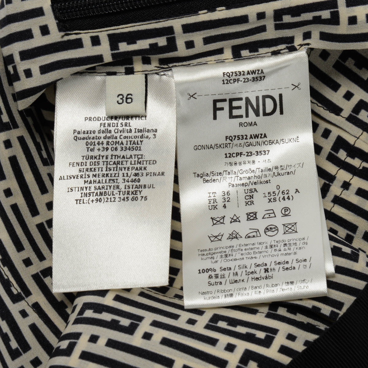 Fendi Black & Ivory Silk FF Print Pleated Skirt IT 36