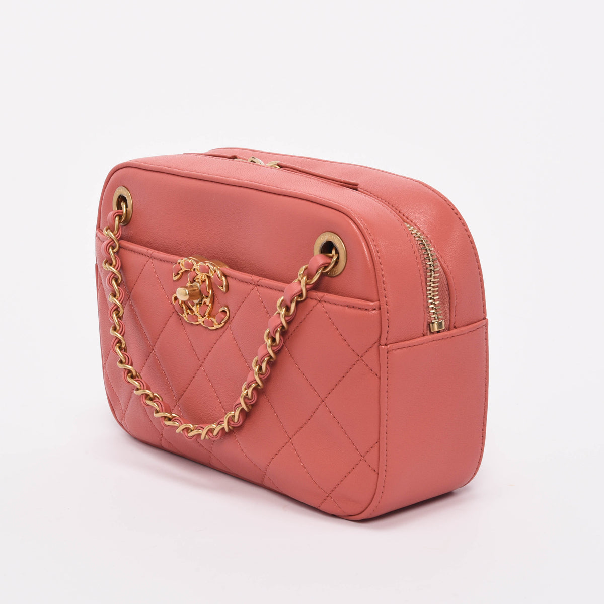 Chanel Dusty Pink Quilted Lambskin Chain Infinity Camera Case