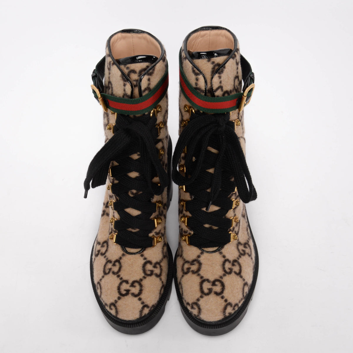 Gucci Beige Wool GG Lace Up Combat Boots 41