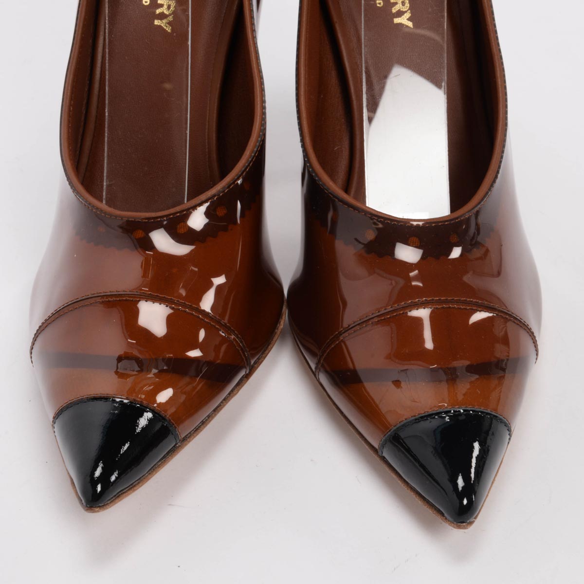 Burberry Burnished Brown Patent Evan Pointed Toe Pumps 39