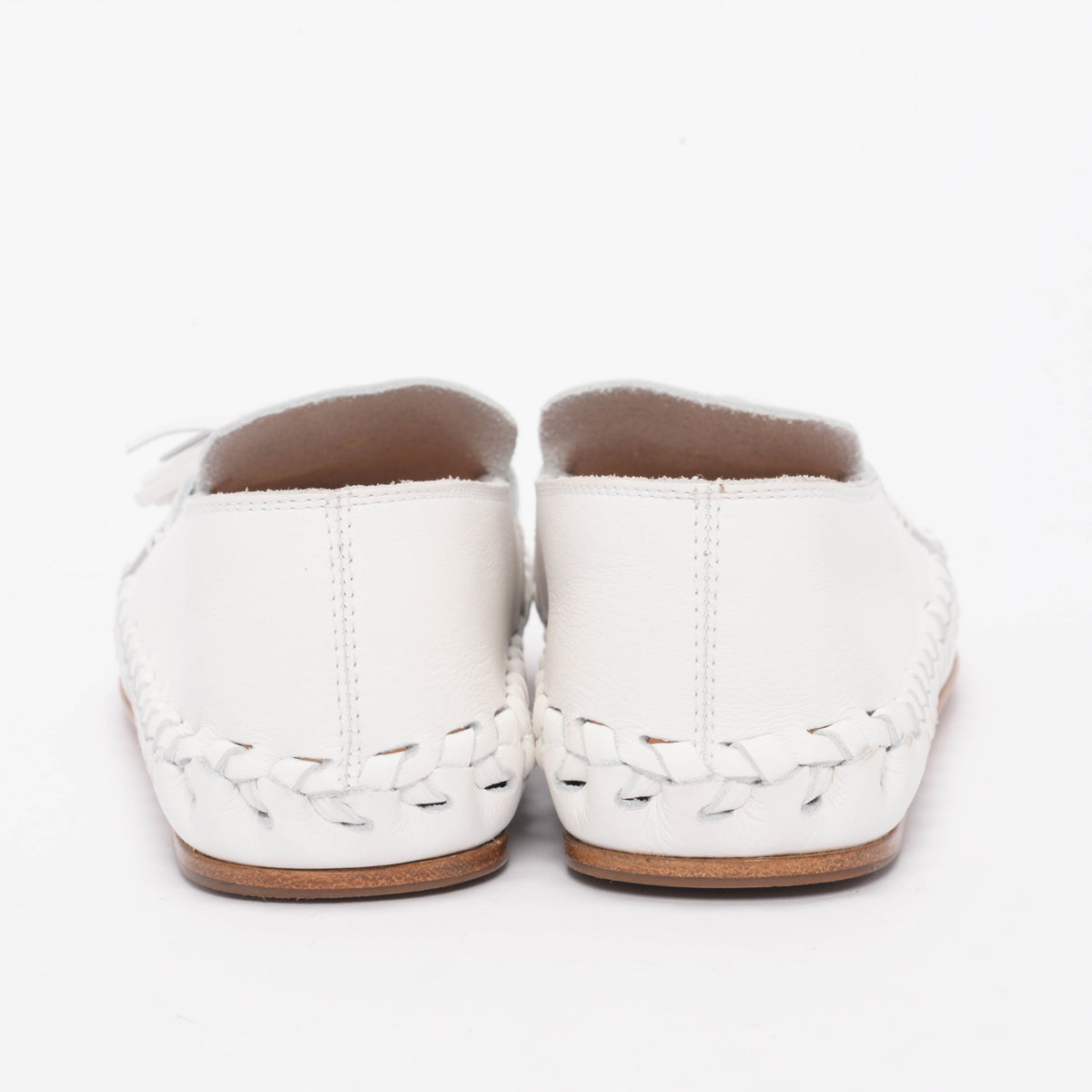 Celine White Calfskin Marlou Tassel Loafers 37