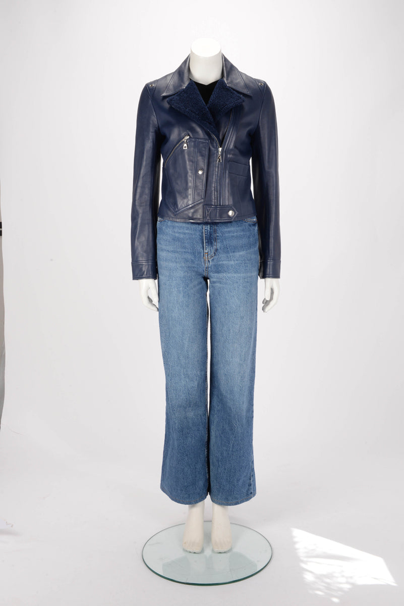 Louis Vuitton Blue Lambskin Biker Style Jacket FR 38