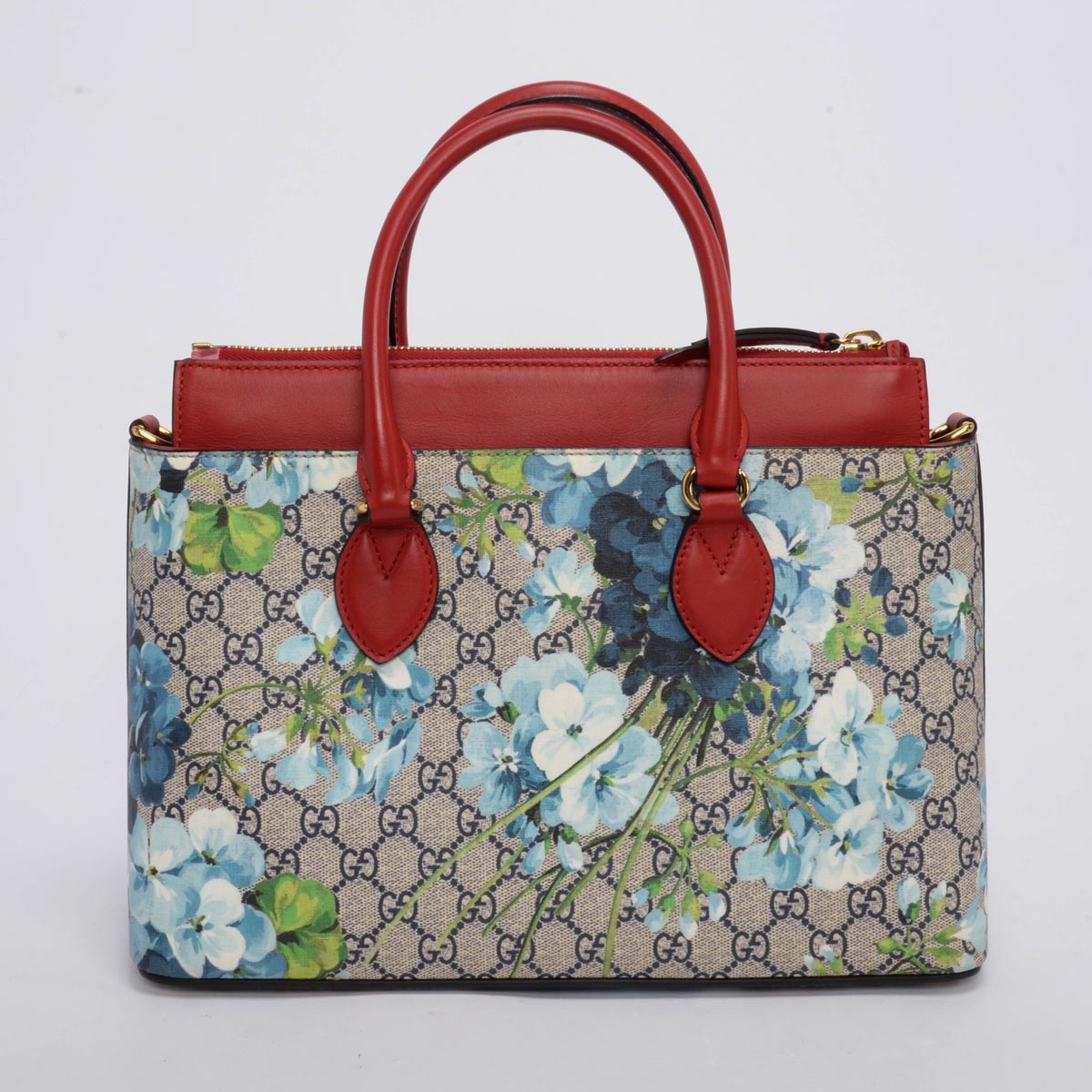 Gucci Red GG Supreme Blooms Medium Zip Tote