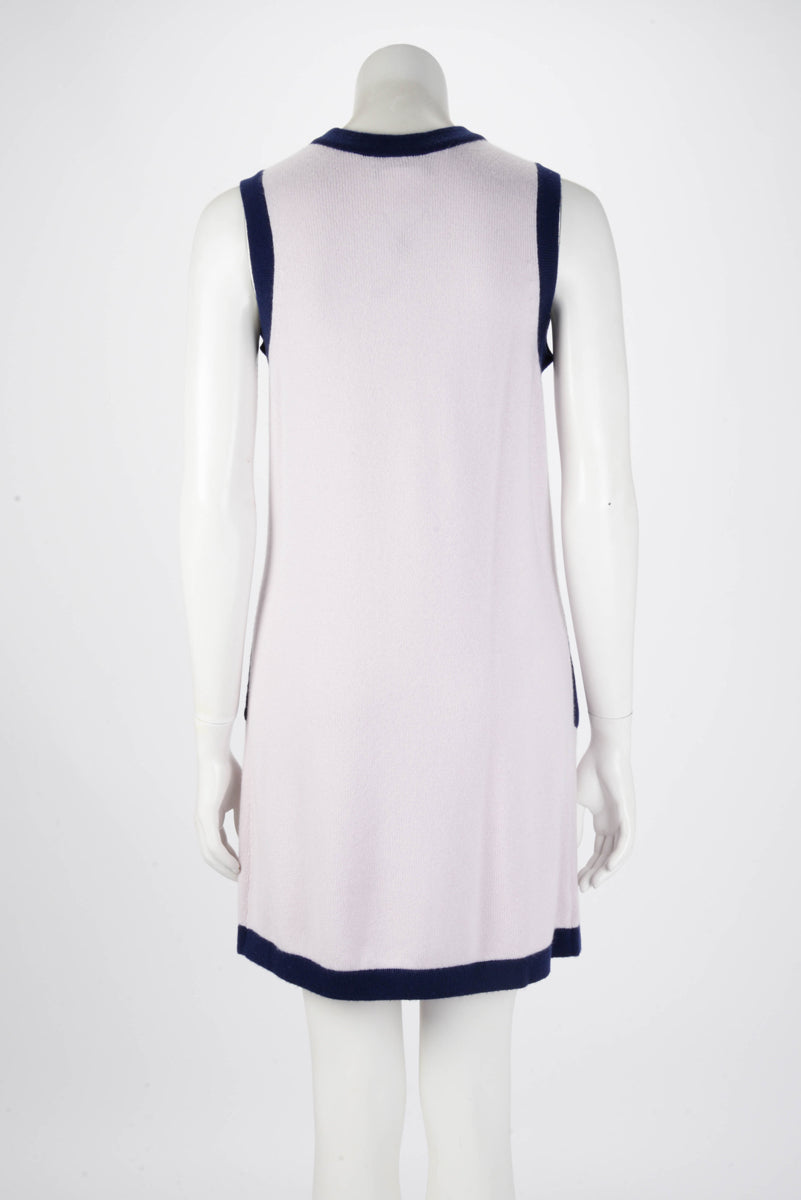 Chanel Lilac & Navy Cashmere Wrap Front Dress FR 40