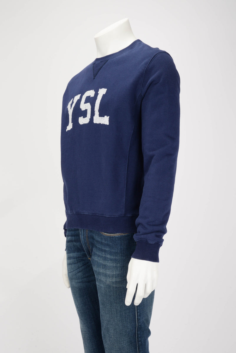 Saint Laurent Navy Cotton Logo Print Sweater M